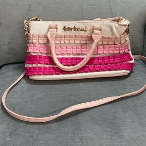 Betsy Johnson Pleats and Thank You Satchel/Crossbody in Blush EUC